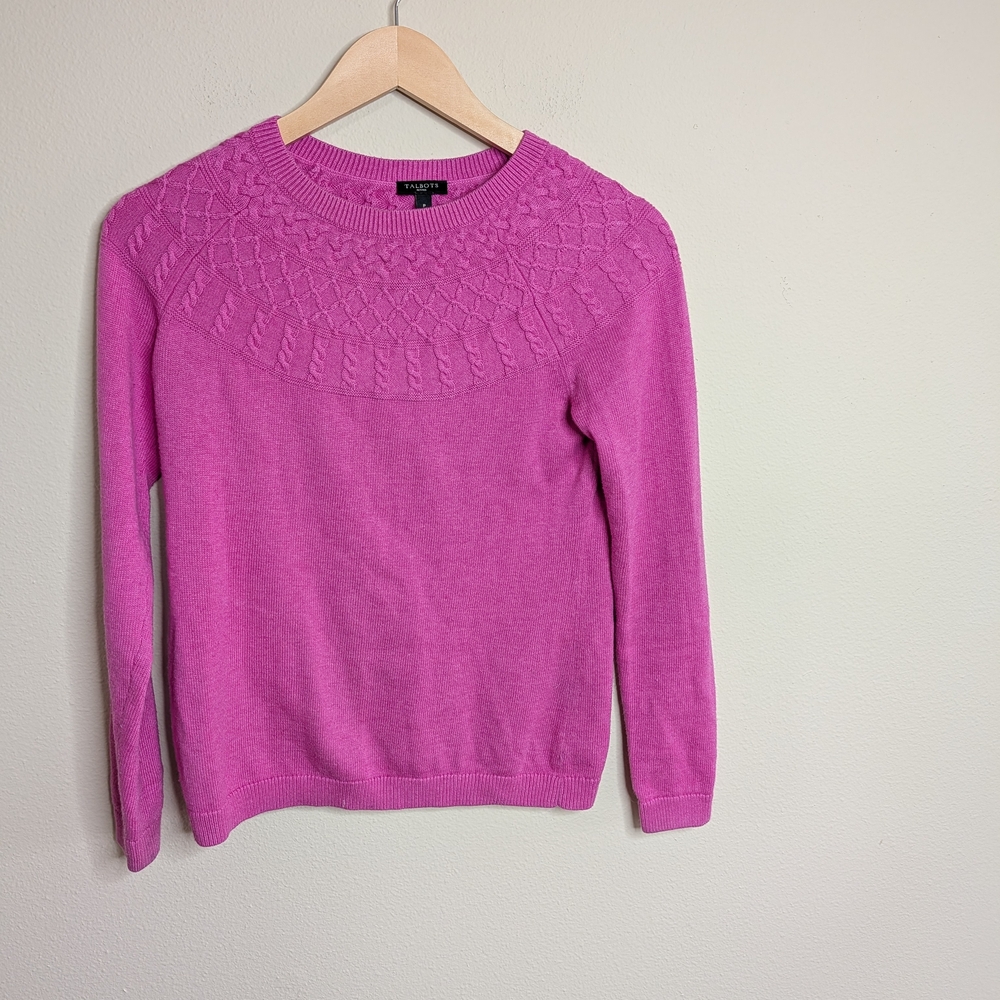 Talbots Petite Cable Knit Sweater Yoke Size P Soft Cotton Cashmere Blend